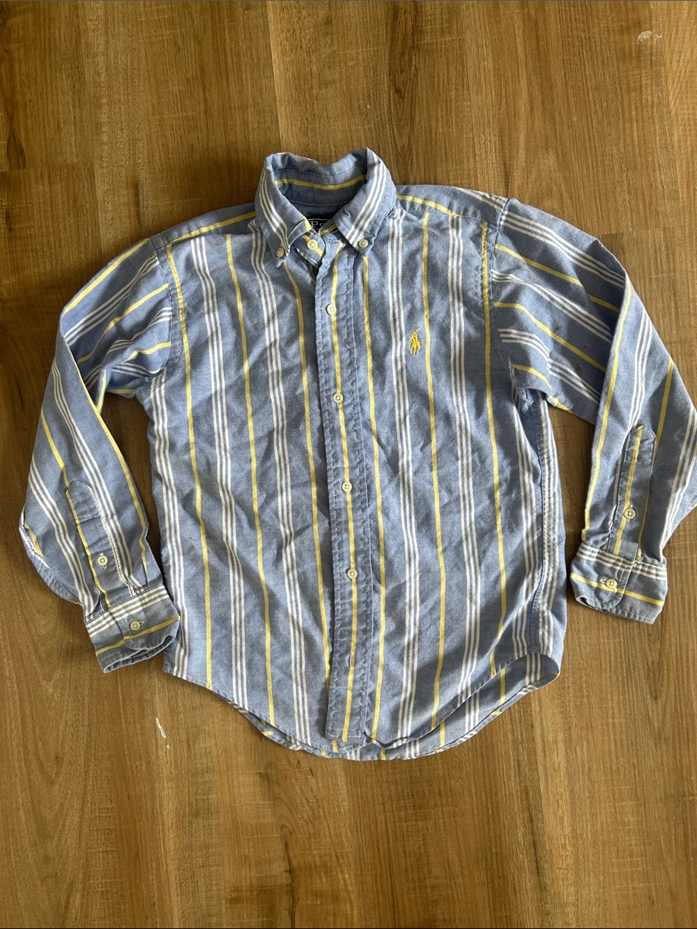 Boys Polo by Ralph Lauren Blue, Yellow & White Striped Button-Down Shirt Size 10